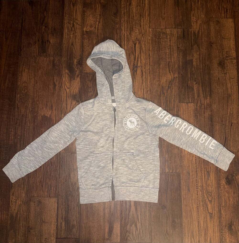 Abercrombie Kids Heather Gray Logo Zip-Up Hoodie, Size 5/6